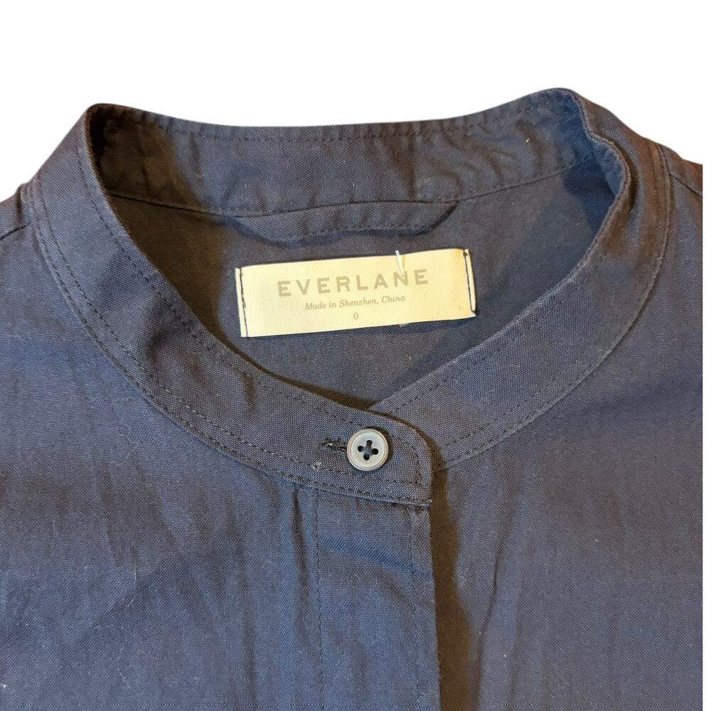 EVERLANE Women's The Cotton Collarless Shirtdress Size 0 Navy Blue Midi Button - Picture 4 of 7